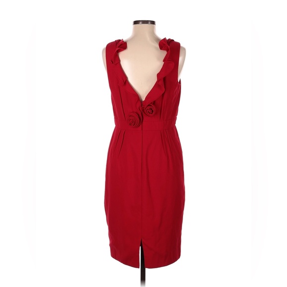 Carmen Marc Valvo Collection Red Ruffle Rosette Sheath Dress - Picture 3 of 11